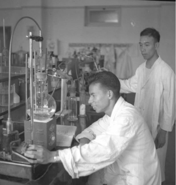 1958年，钱慰宗在实验室开展科研工作。新华社发