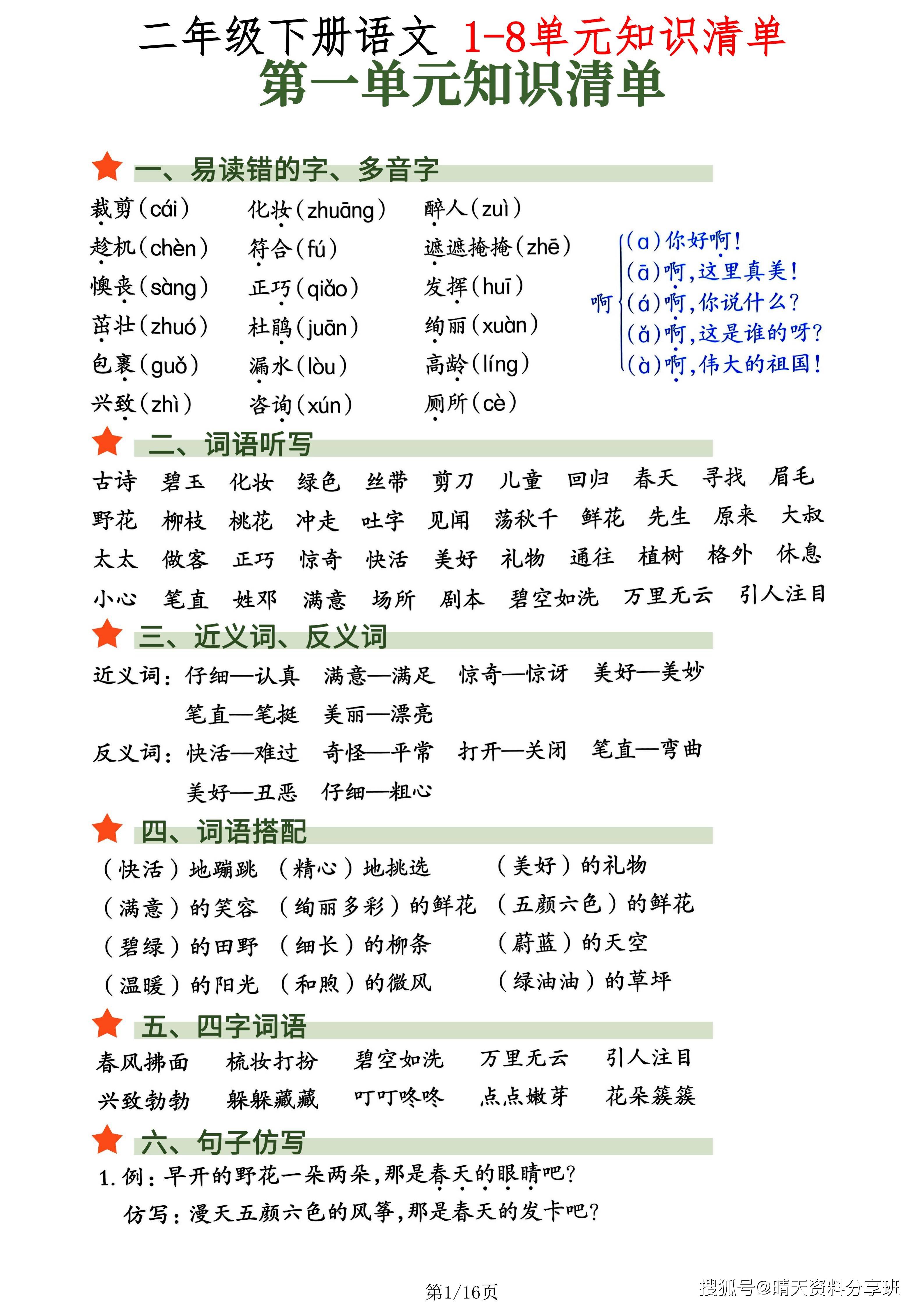 二年级（下）语文 2026春1-8单元知识清单_01.jpg