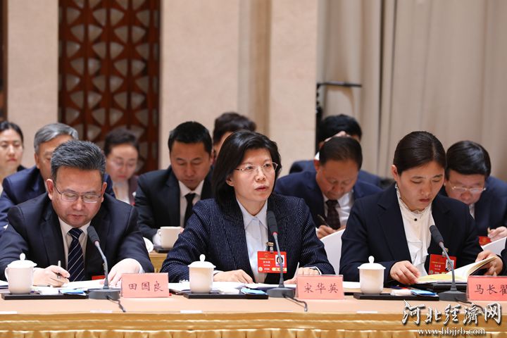 全国人大代表、邢台市市长宋华英(中)。长城网·冀云客户端记者 耿佳 摄_副本