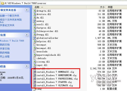 图为：Windows 7 Build 7068包含五个版本系列