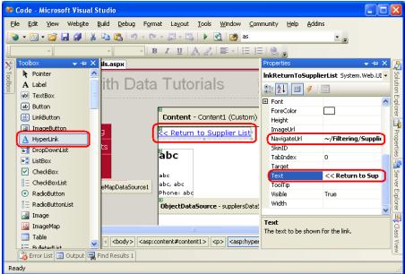 增加一个HyperLink 控件让用户可以回到SupplierListMaster.aspx