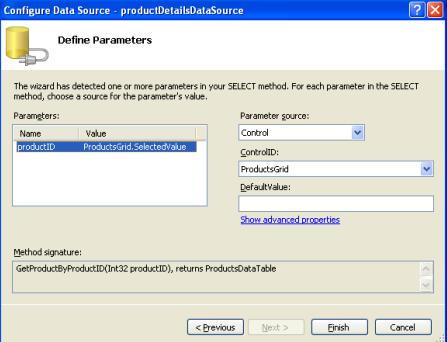 把productID 参数关联到GridView的 SelectedValue 属性