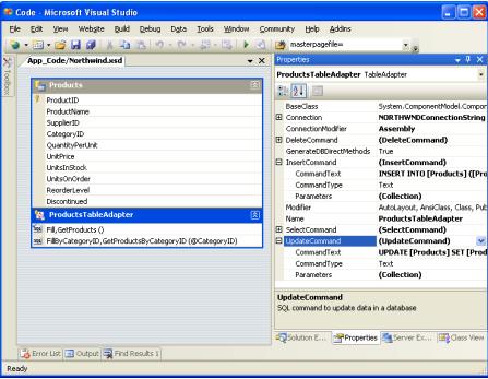 TableAdapter包含InsertCommand，UpdateCommand, 和DeleteCommand等属性