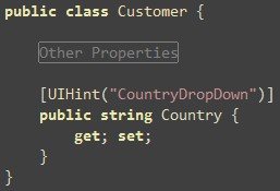 UIHint特性来表示Customer.Country属性