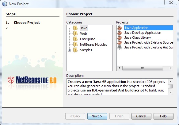 展开 Java 类别并选择 Java Application
