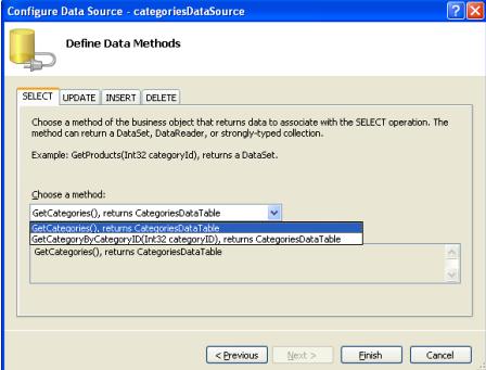 配置ObjectDataSource使用GetCategories()方法