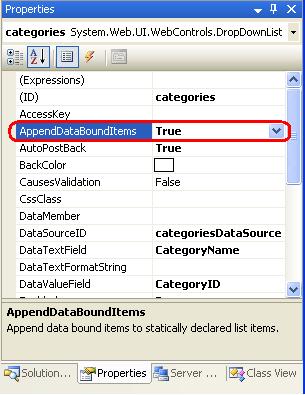 设置AppendDataBoundItems 属性为True