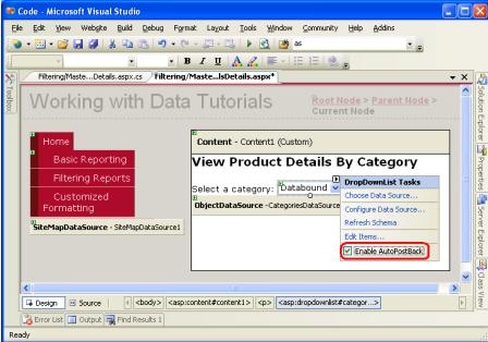 选中Categories DropDownList 的AutoPostBack 