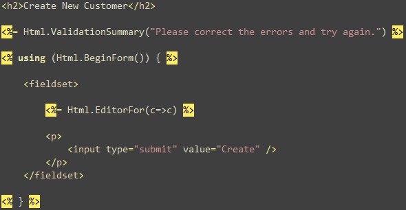 对Customer对象只做单个Html.EditorFor()调用