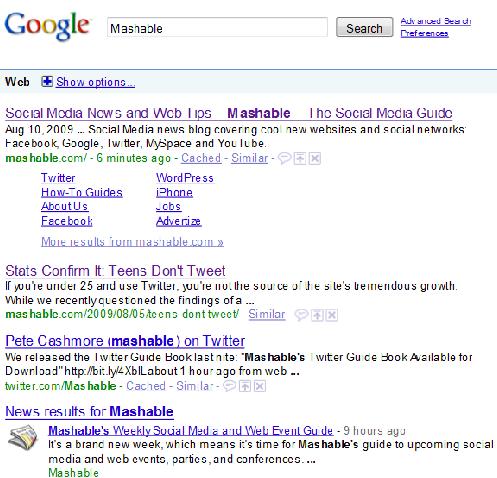 老版Google搜索结果页面