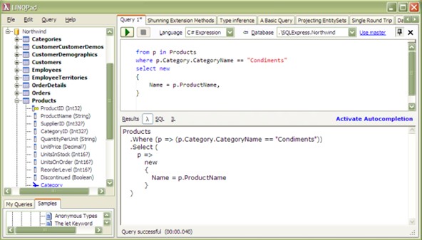 输出到Lambda视图的简单LINQ to SQL表达式