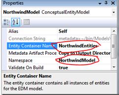 将Entity Container的名称设置为“NorthWindEntities”