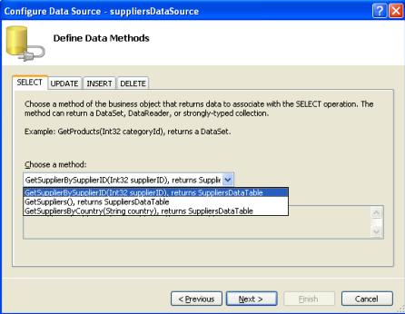 让ObjectDataSource 调用 GetSupplierBySupplierID(supplierID) 方法