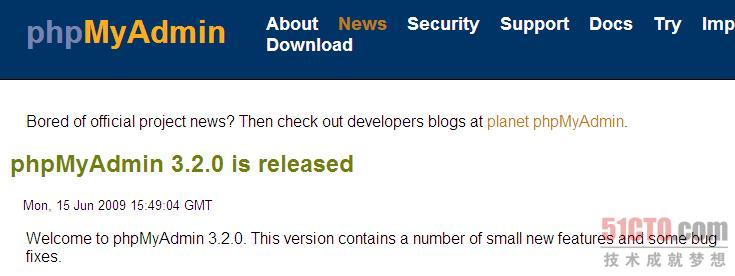 官网关于phpMyAdmin 3.2.0的消息