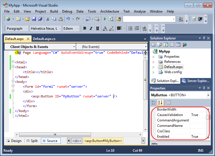 只显示那些ASP.NET 2.0按钮控件所支持的属性