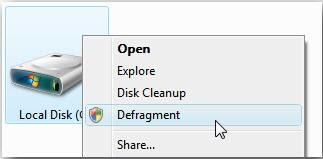 右键菜单快速整理Windows7磁盘碎片