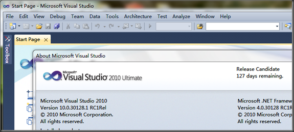 Visual Studio 2010 RC启动页面