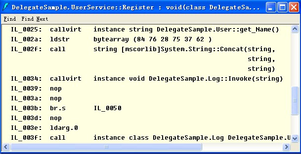 使用IL DASM查看UserService的IL代码