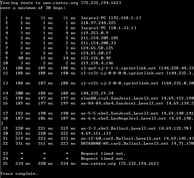 tracert CentOS官网正常