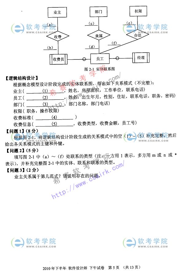2010年下半年软考软件设计师下午试题