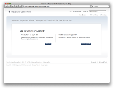 如果你已经有Apple ID的话。点击「Log in」，否则的话点击「Create Apple ID」