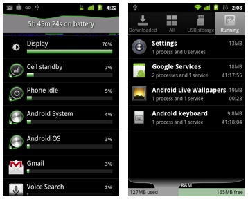 Android 2.3电源管理显示的内容更多更丰富