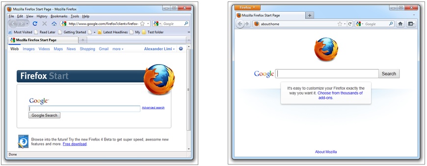 Firefox 3.6和4在Windows平台上的外观变化