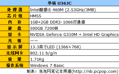 华硕U36JC笔记本评测 