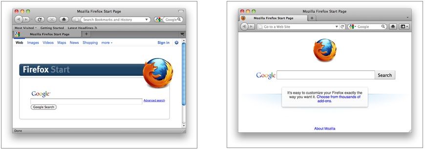 Firefox 3.6和4在Mac OS X平台上的外观变化