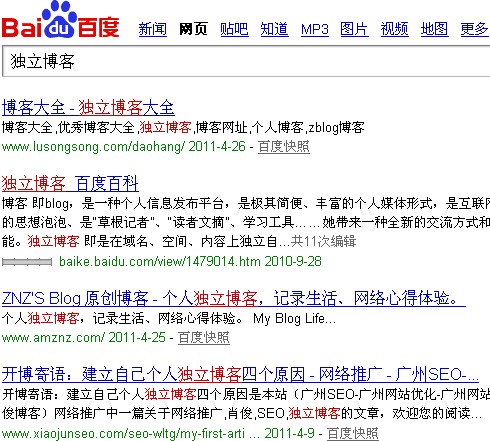独立博客的排名情况