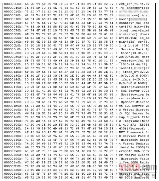 图 1: 从僵尸计算机发送给Qakbot C&C 服务器的SI – 系统信息文件