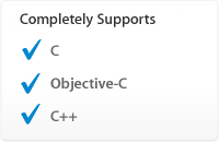 Completely Supports: C, Objective-C, C++