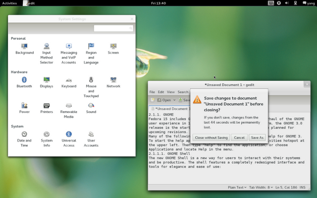 Gnome3 的系统设置和应用程序的弹出窗口