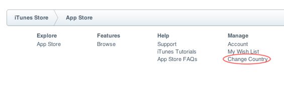 itunes App store的主页左下方选‘Change Country