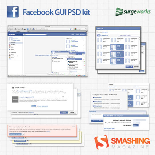 免费的全尺寸Facebook GUI PSD 套件