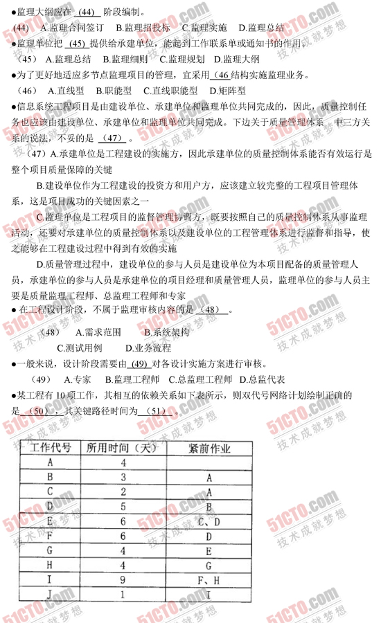 2010年下半年软考信息系统监理师上午试题