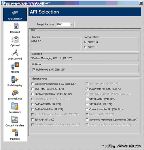 PIM MIDlet Runtime API Selection