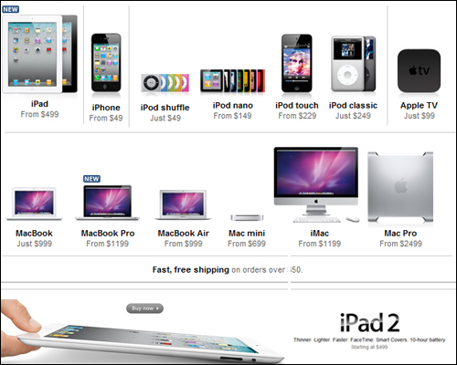 苹果产品：电脑、iPod、iPhone和iPad