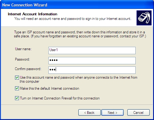 PPPoE配置宽带连接图1 设置Internet Account Information 的各项配置
