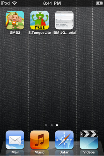iPod 平台的主屏幕上的快捷键的屏幕截图