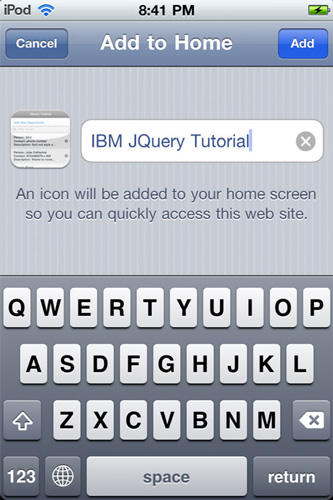 Add to Home Screen 选项的屏幕截图