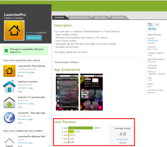 Android Market评级功能