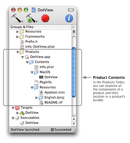 Expanding a product shows all of the built components of a product, in this case a Cocoa application.