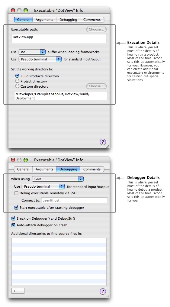 The executable Info window is where you can examine the details of how a product will be run.