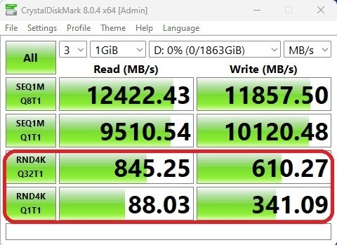 （某品牌PCIe 5.0固态硬盘的测试数据）