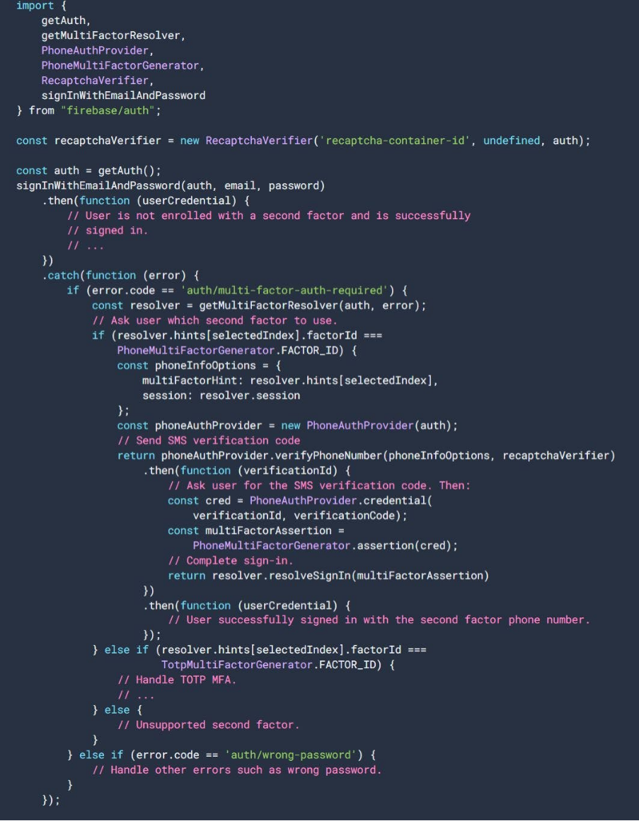 代码来源：谷歌云，使用 Firebase 身份验证库的 JavaScript 代码