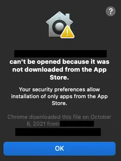图 13. 尝试启动从不受信任的来源下载的应用程序