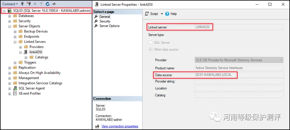 图 26：SQL03有一个 ADSI 链接到DC01