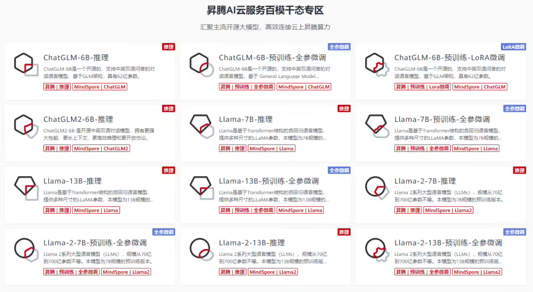 ▲ 昇腾 AI 云服务百模千态专区