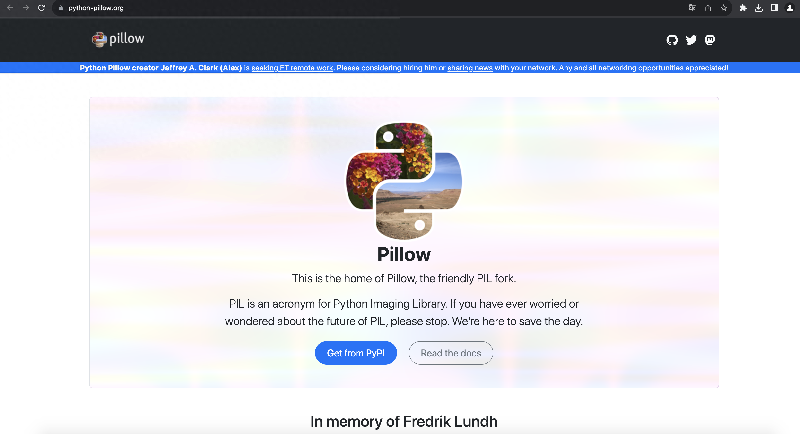 Pillow (PIL Fork) 官网